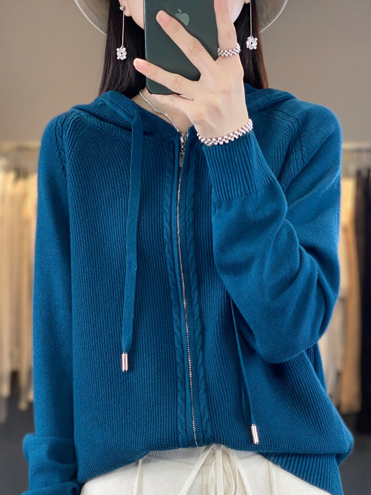 Imelda Women's Knitted Zip Up Hoodie - Seaweed Blue