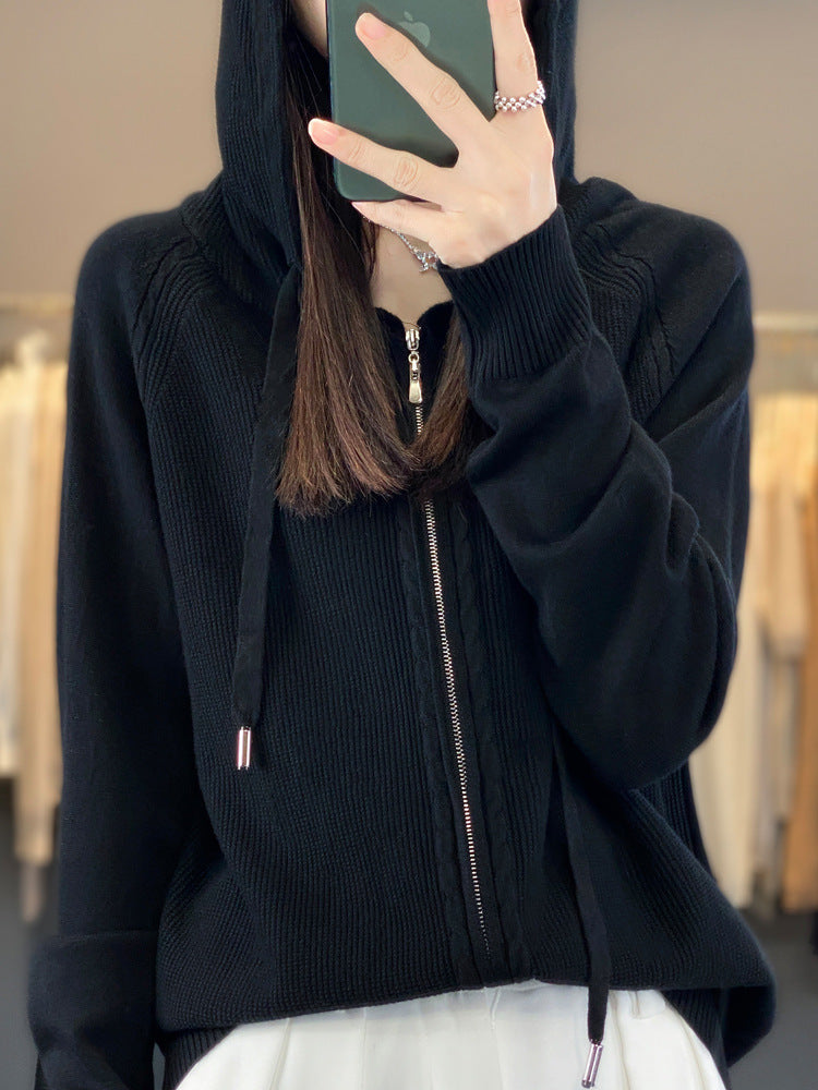 Imelda Women's Knitted Zip Up Hoodie - Black