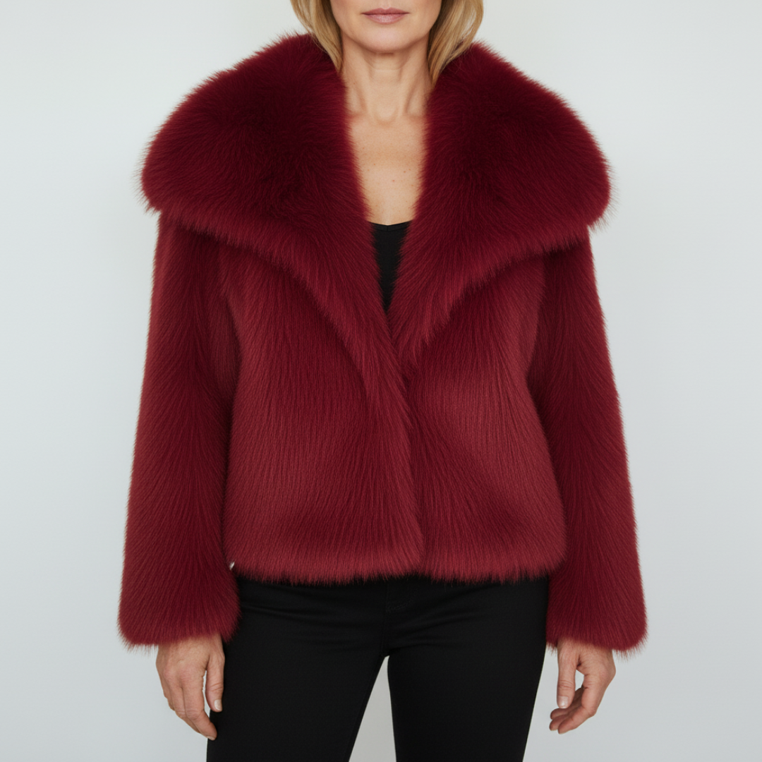 Enid Women's Winter Plush Faux Fur Jacket - Burgundy