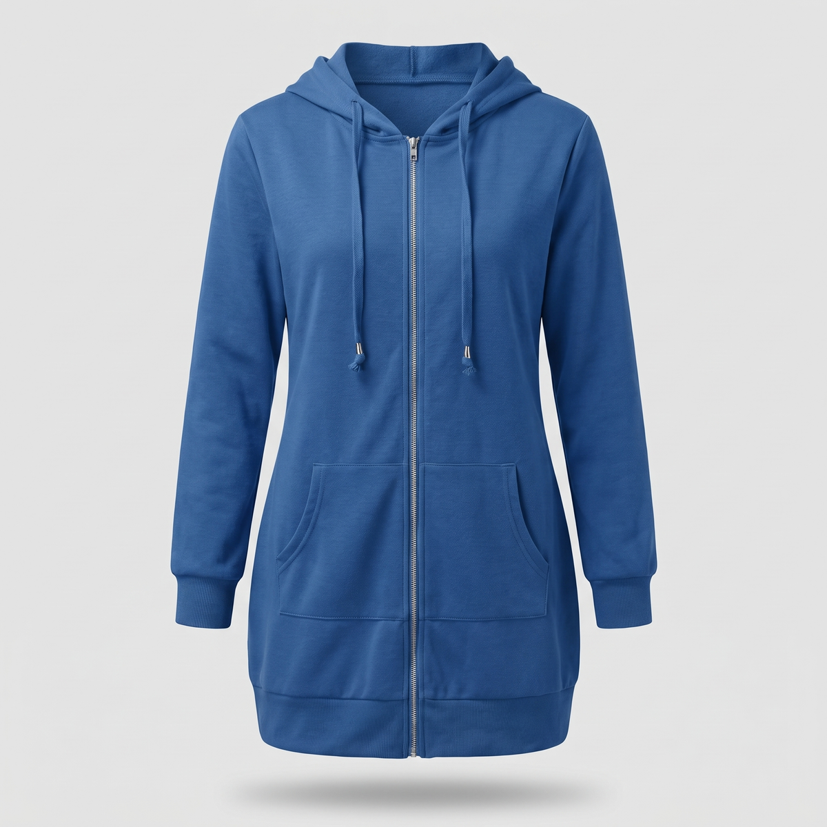 Shona Women's Longline Zip Up Hoodie - Blue