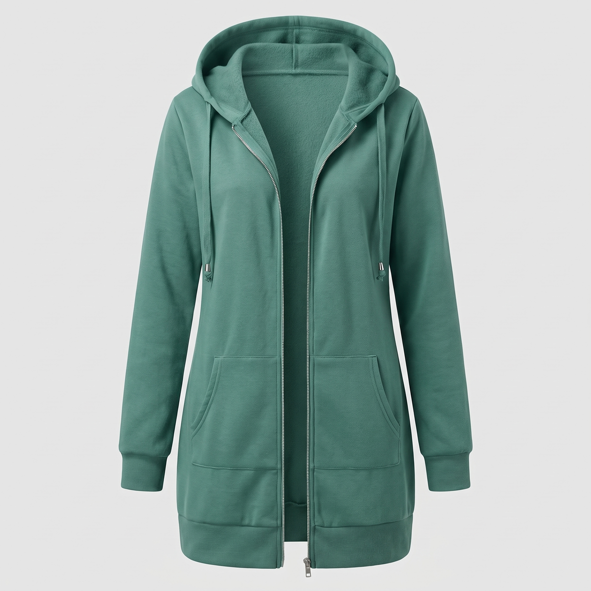 Shona Women's Longline Zip Up Hoodie - Light Green