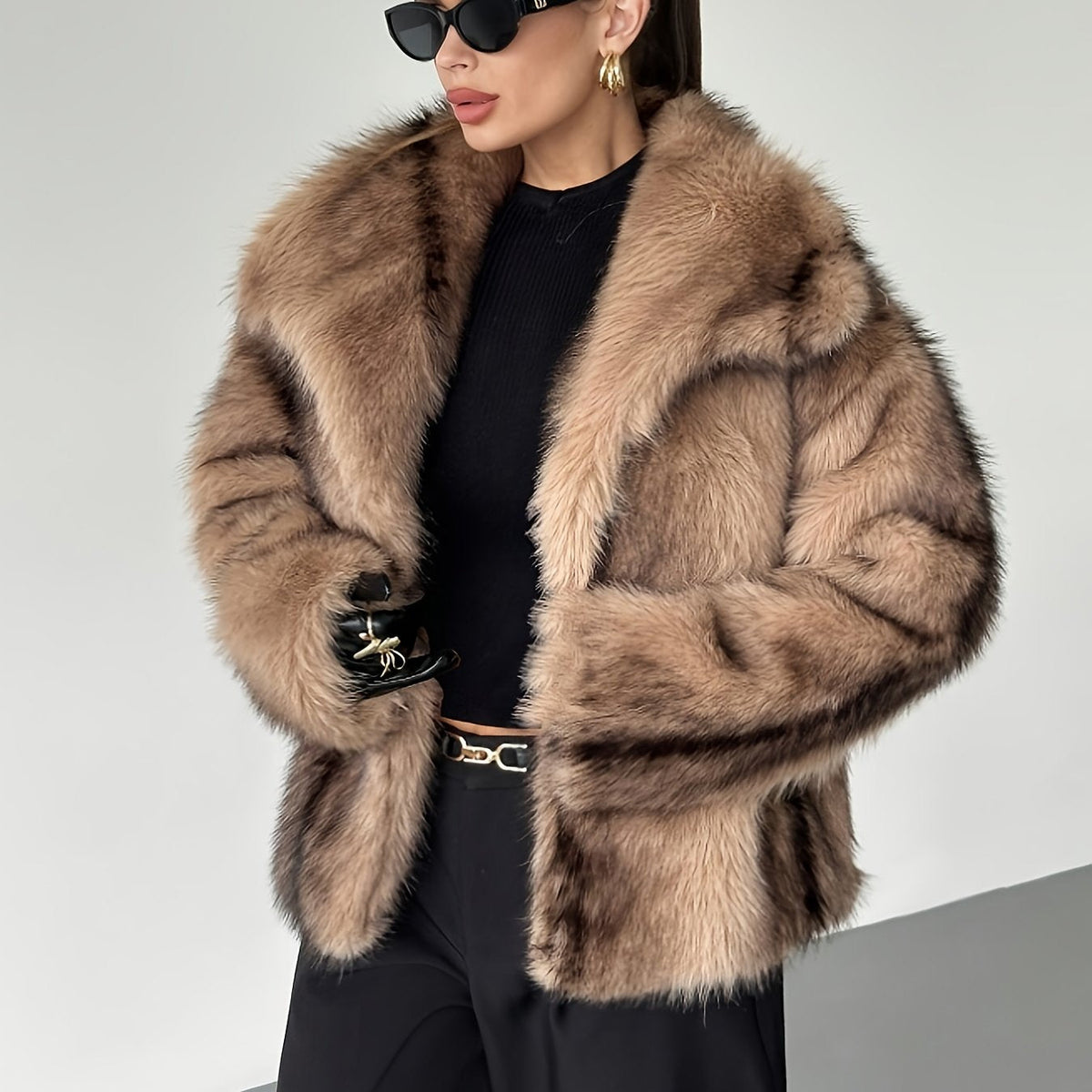 Jane Women's Cropped Faux Fur Jacket - Khaki
