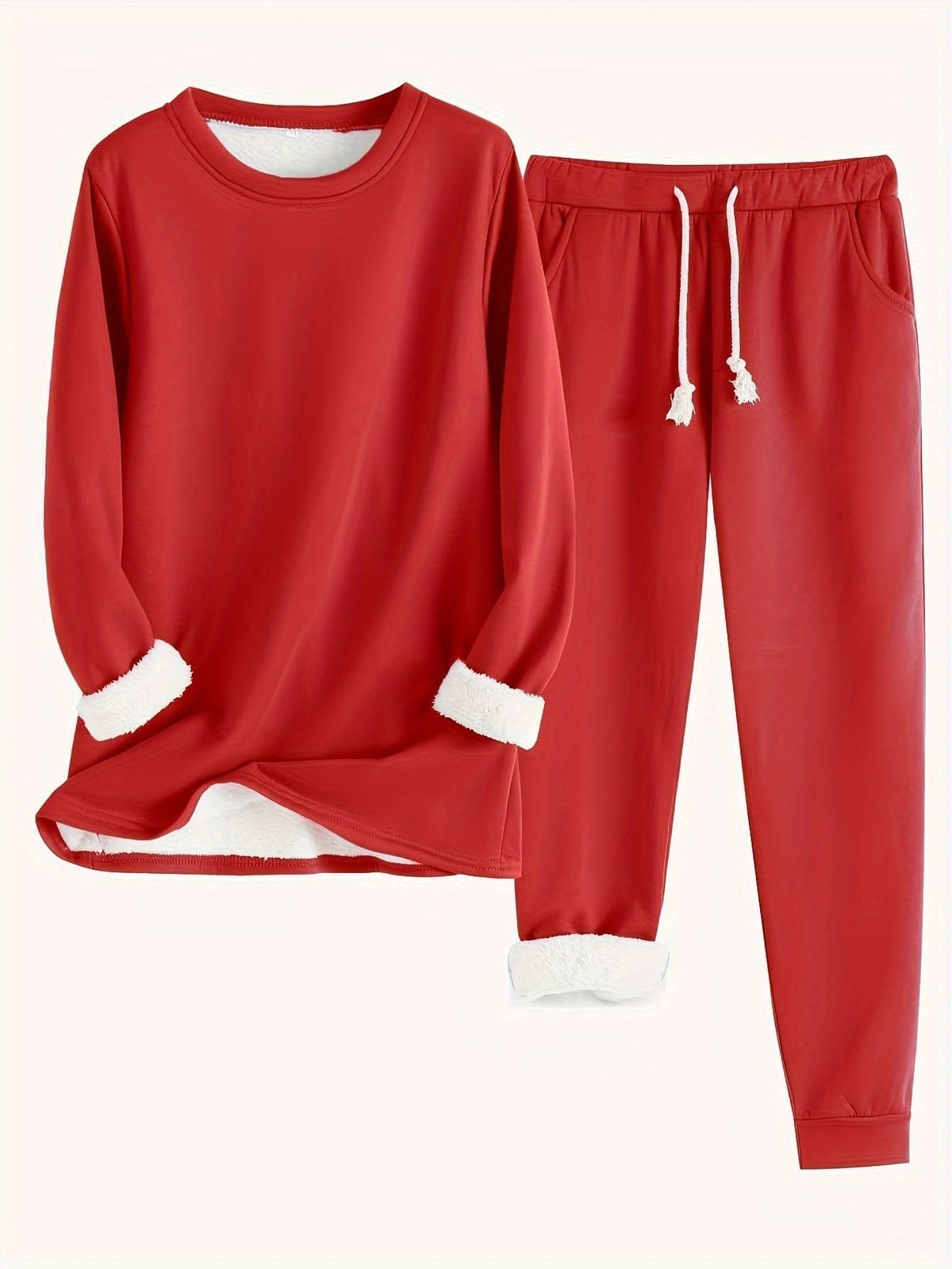 Annette Fleece Lined Loungewear Set - Red