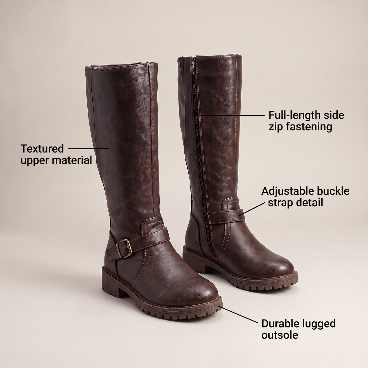 Robyn Women's Winter Leather Flat Knee High Boots