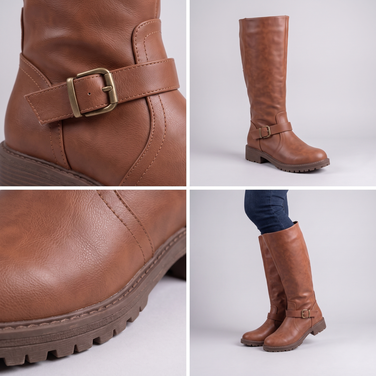 Robyn Women's Winter Leather Flat Knee High Boots