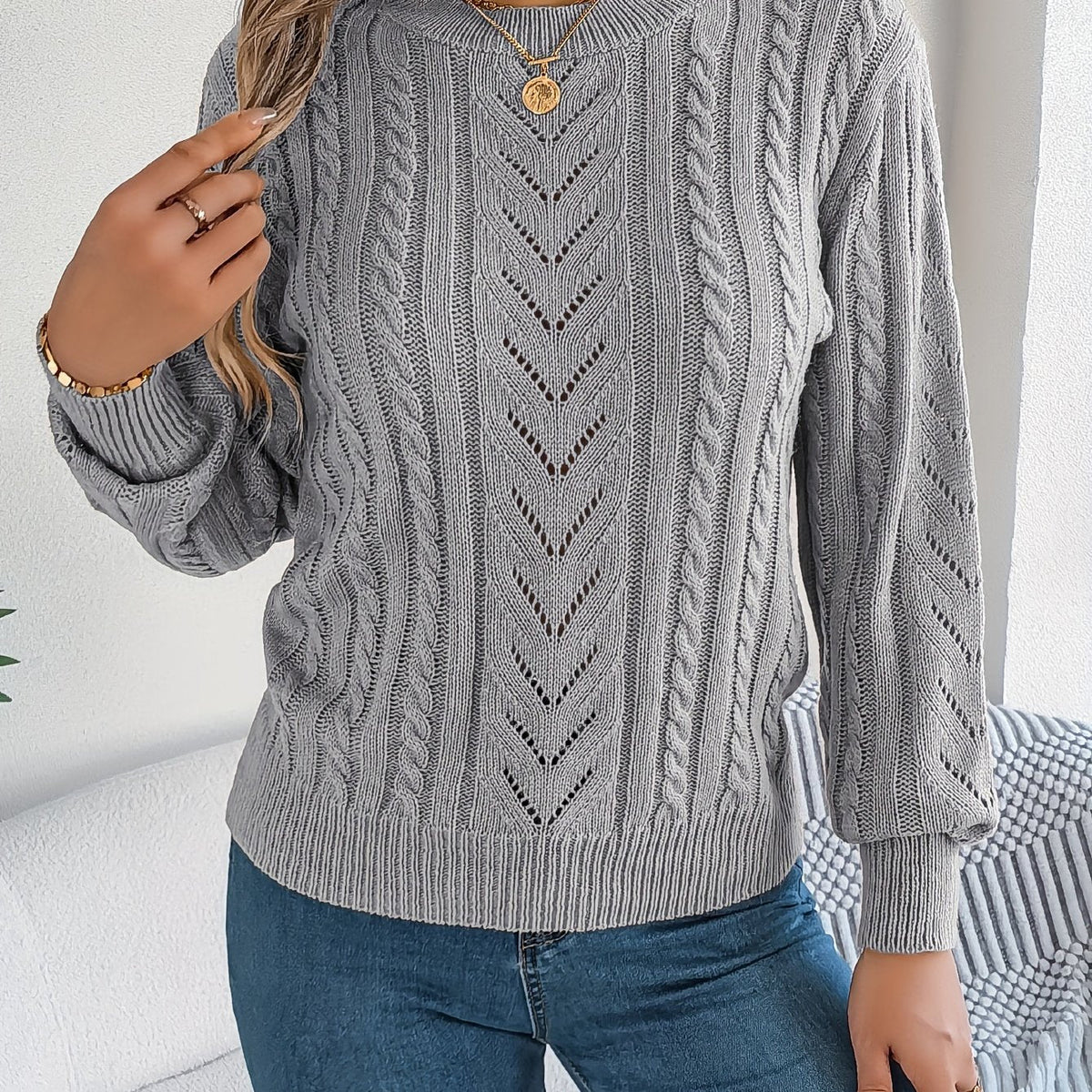 Penny Women's Cable Knit Jumper - Grey
