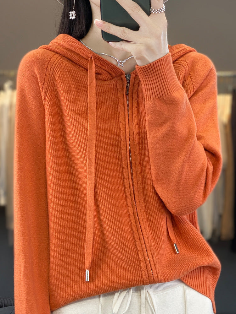 Imelda Women's Knitted Zip Up Hoodie - Orange