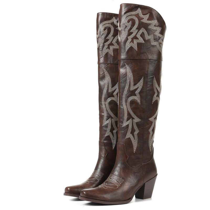 Hollie Women's Cowboy Over the Knee Boots - Brown