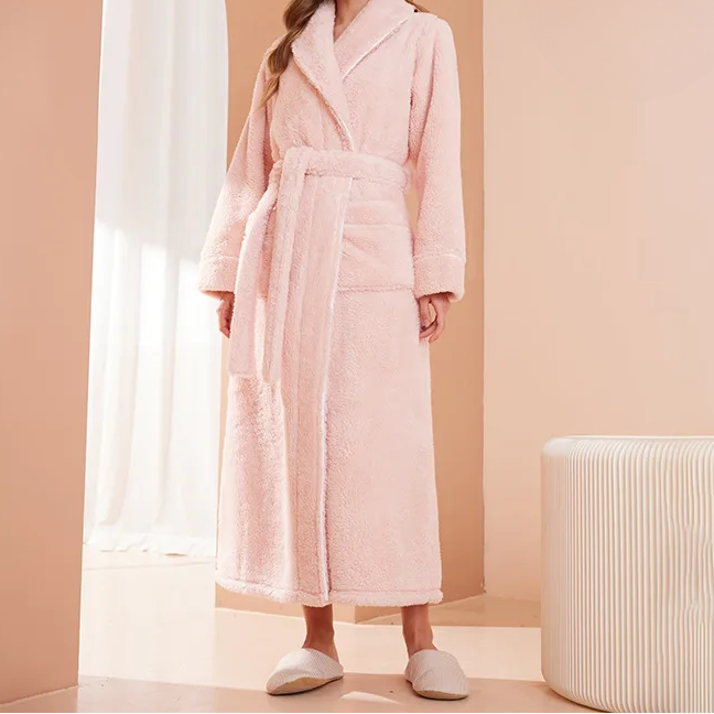 Valerie Long Flannel Dressing Gown - Pink