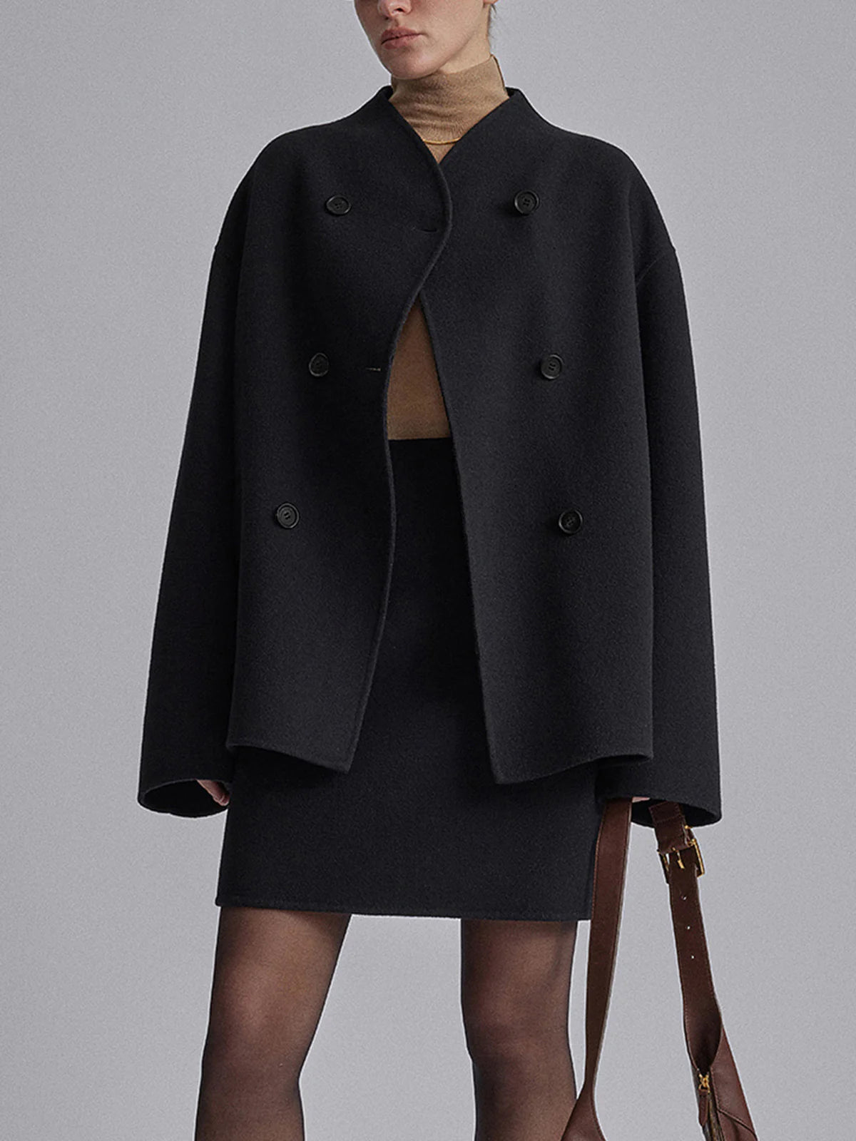 Kerra Women's Double Breasted Peacoat - Black