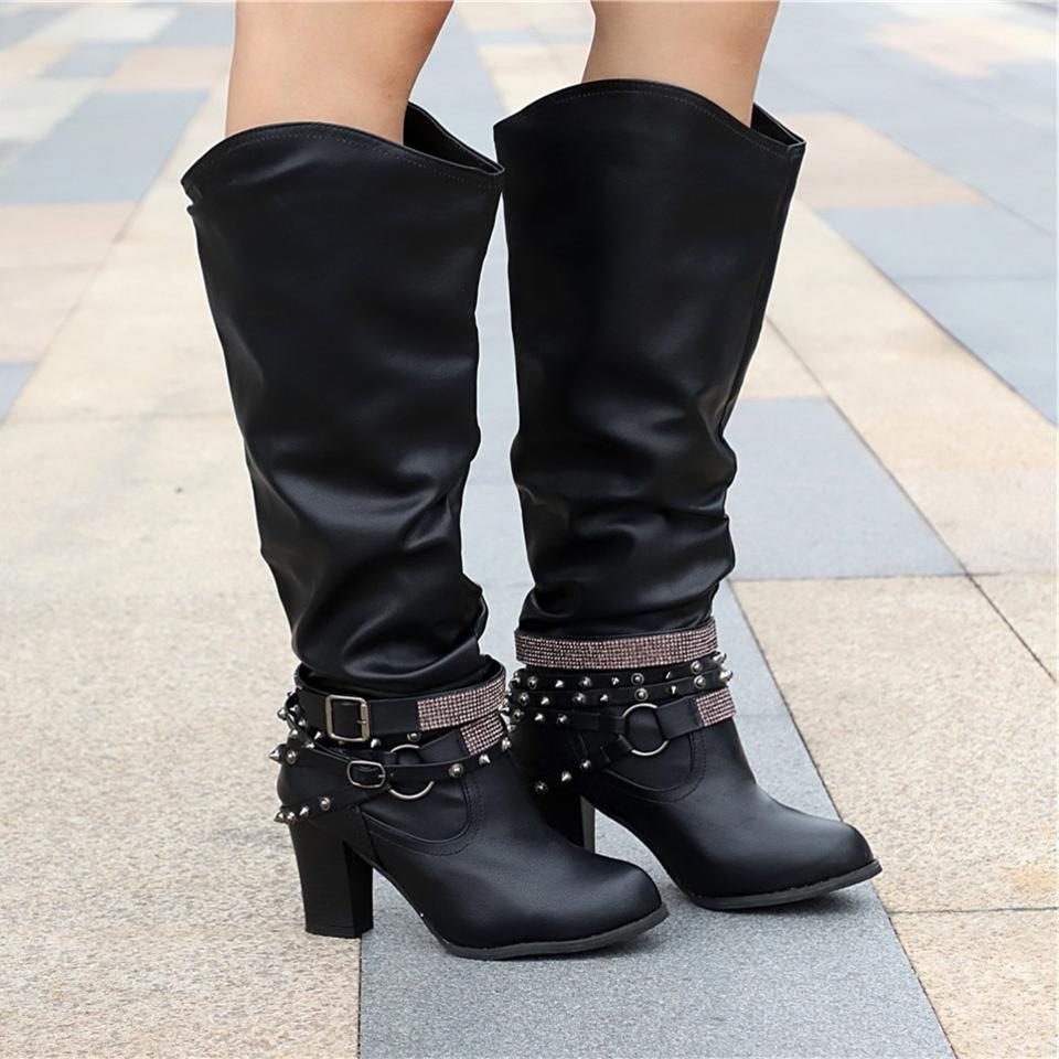Marlowe Women's Leather Knee High Boots - Black