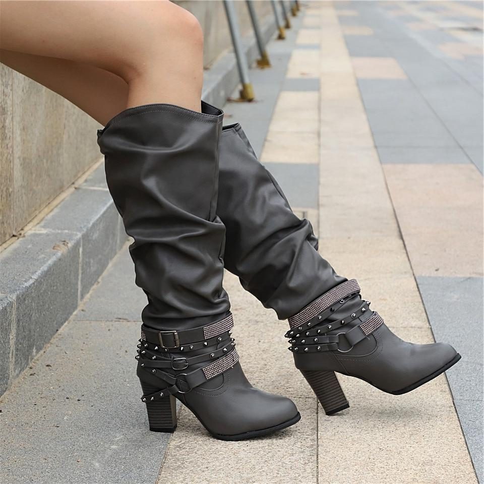 Marlowe Women's Leather Knee High Boots - Grey