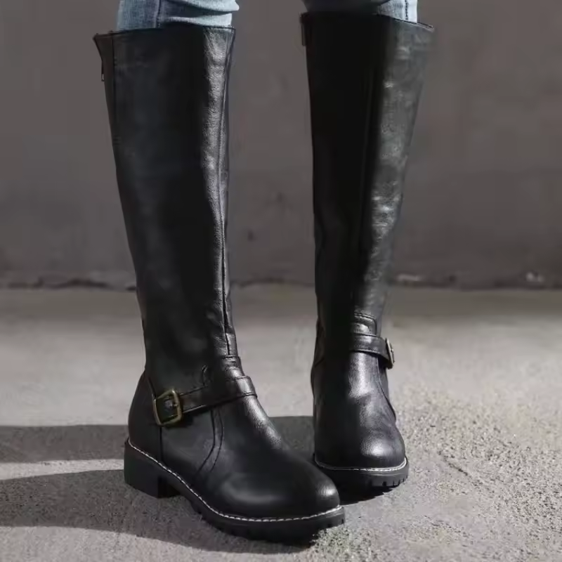 Imogen Women's Leather Knee High Boots - Black