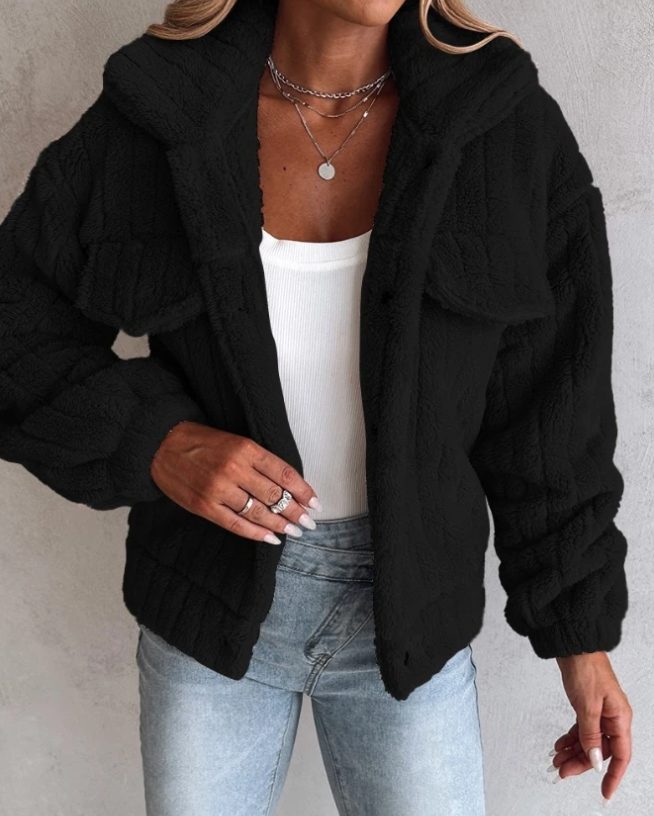 Thea Women's Teddy Fleece Jacket - Black