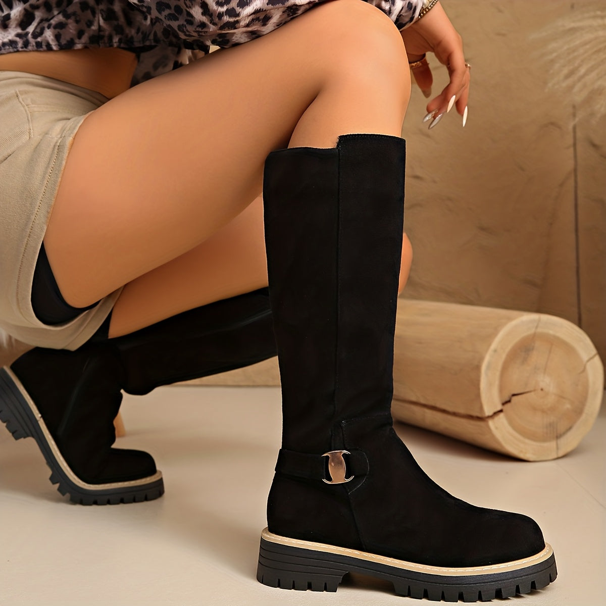 Megan Women's Winter Suede Flat Knee High Boots