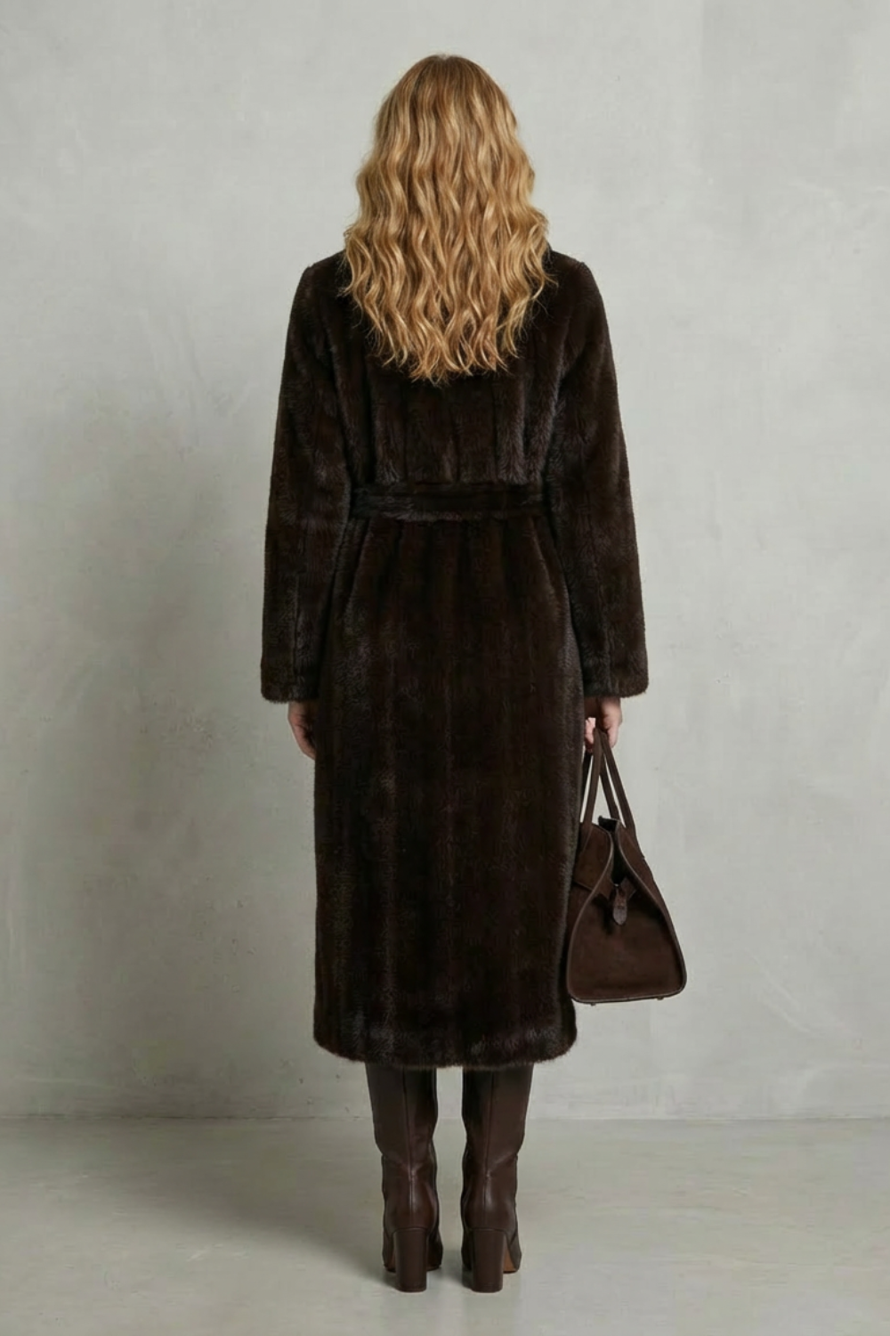 Jill Women's Belted Long Faux Fur Coat