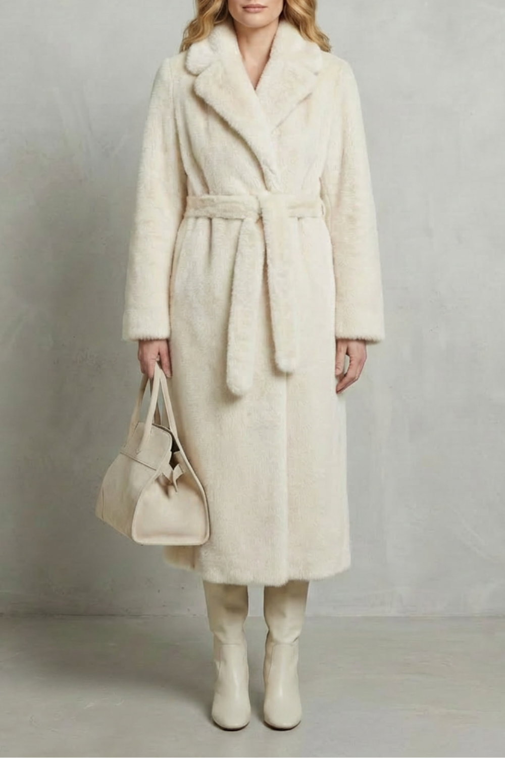 Jill Women's Belted Long Faux Fur Coat - White