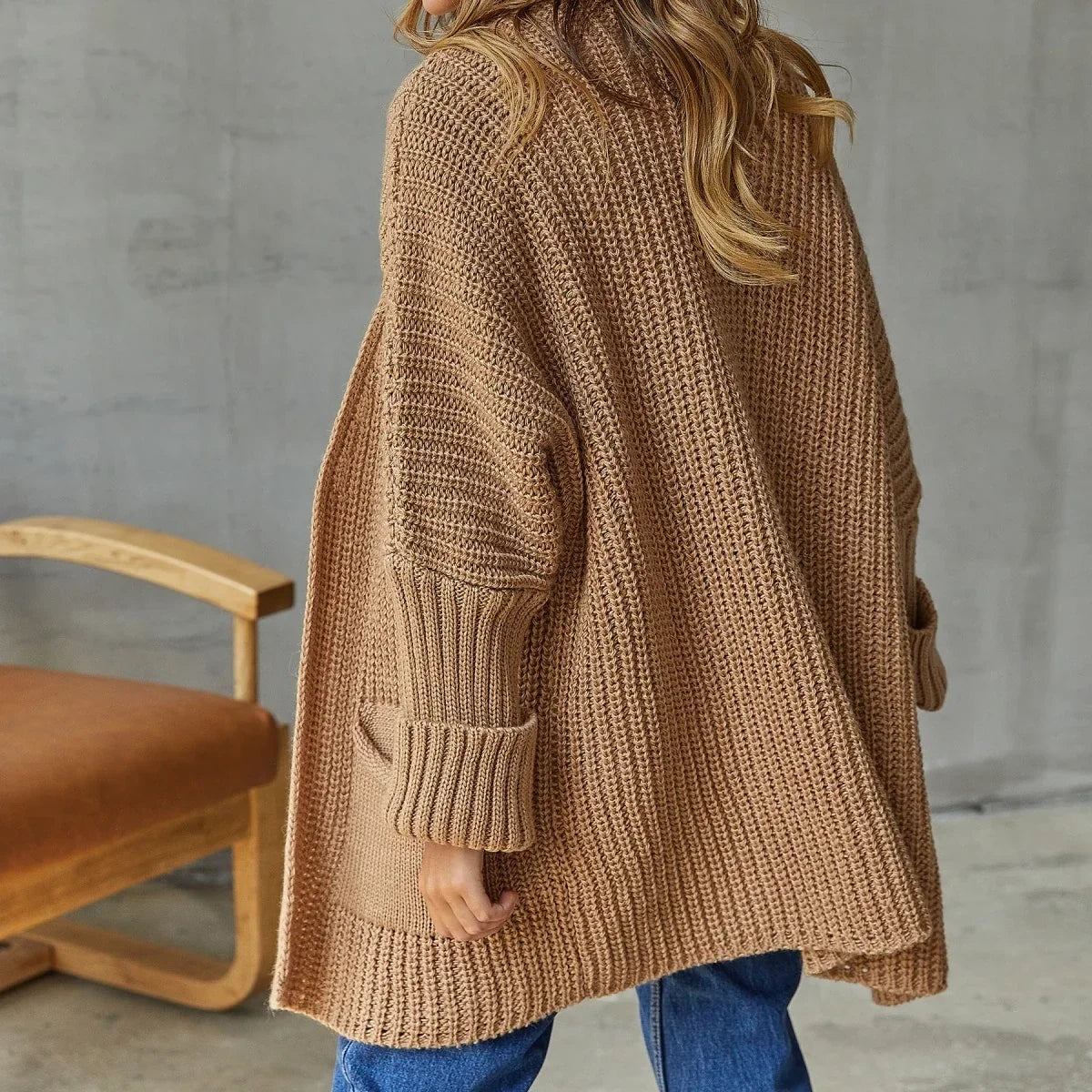 Bea Women's Long Knitted Cardigan - Brown