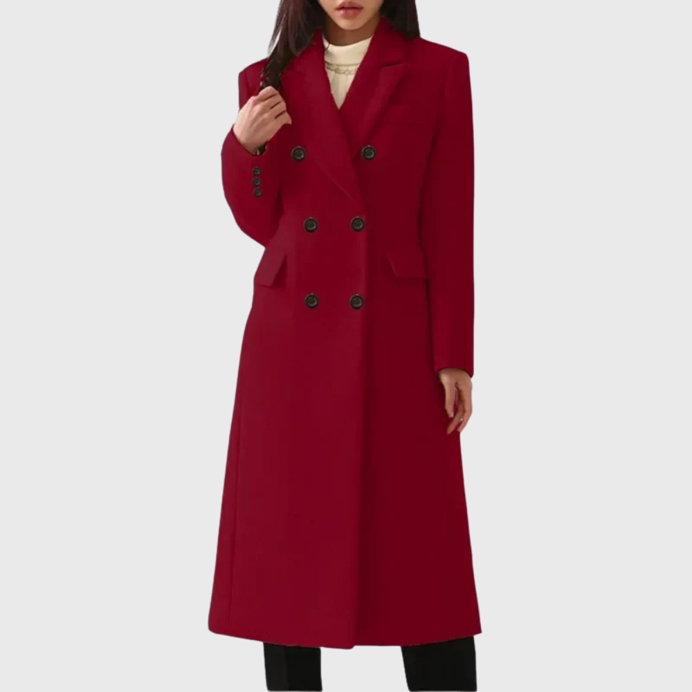Noelle Women's Long Wool Coat - Wine Red