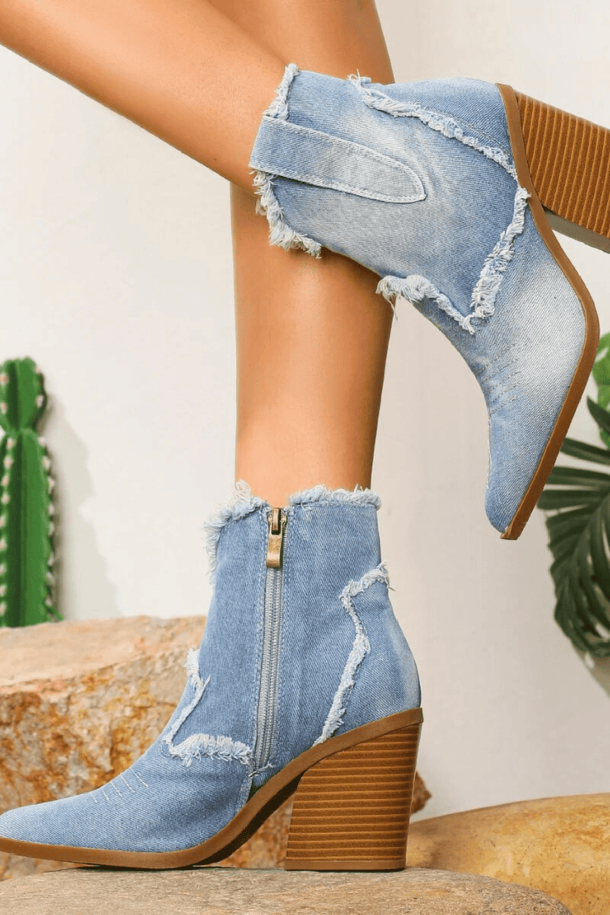 Isla Women's Denim Western Ankle Boots - Blue