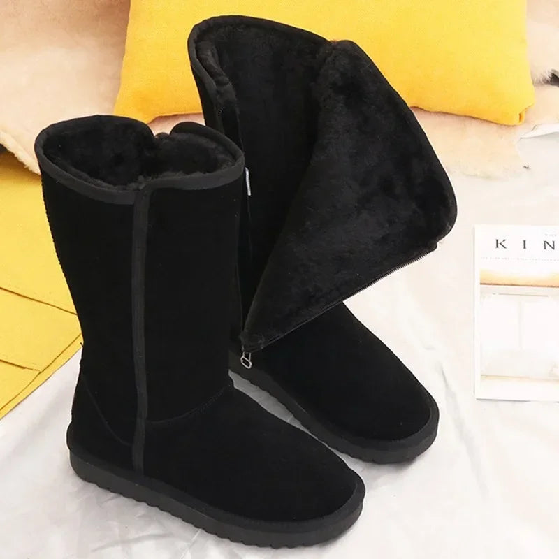 Ophelia Leather Winter Knee High Boots - Black