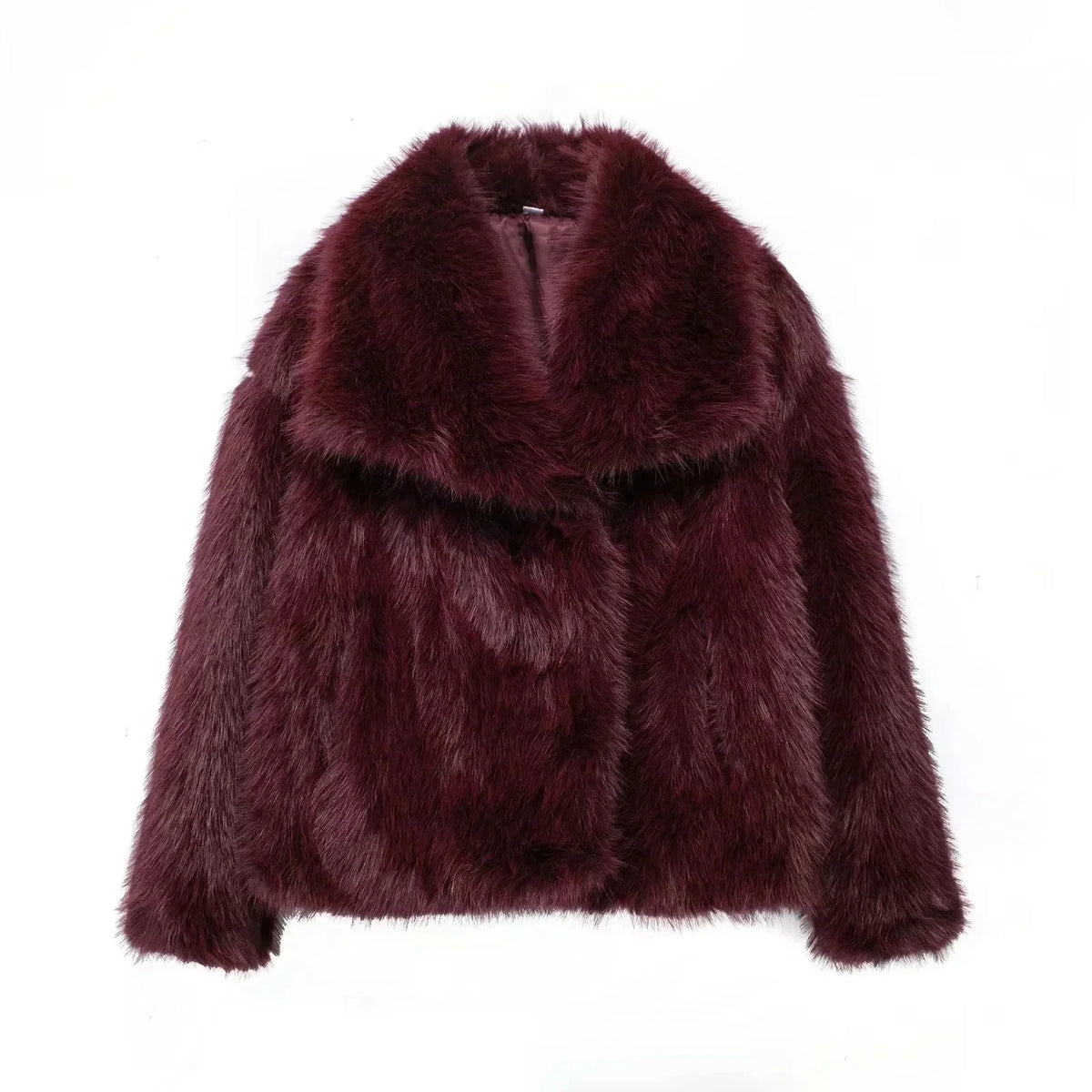 Elin Women's Fluffy Cropped Faux Fur Coat - Burgundy