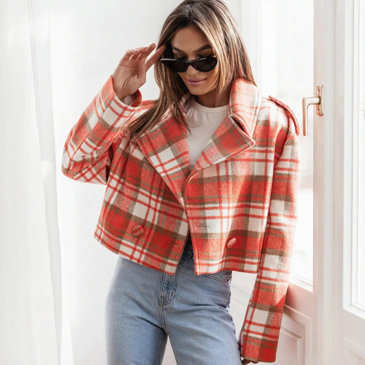 Wendy Women's Plaid Cropped Peacoat