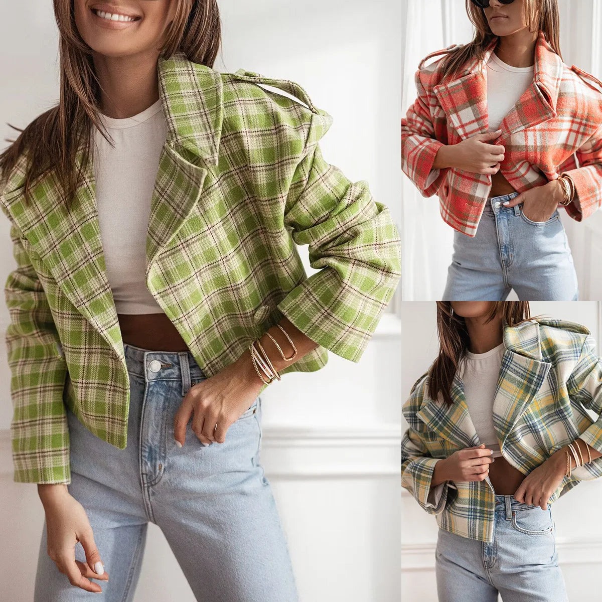 Wendy Women's Plaid Cropped Peacoat