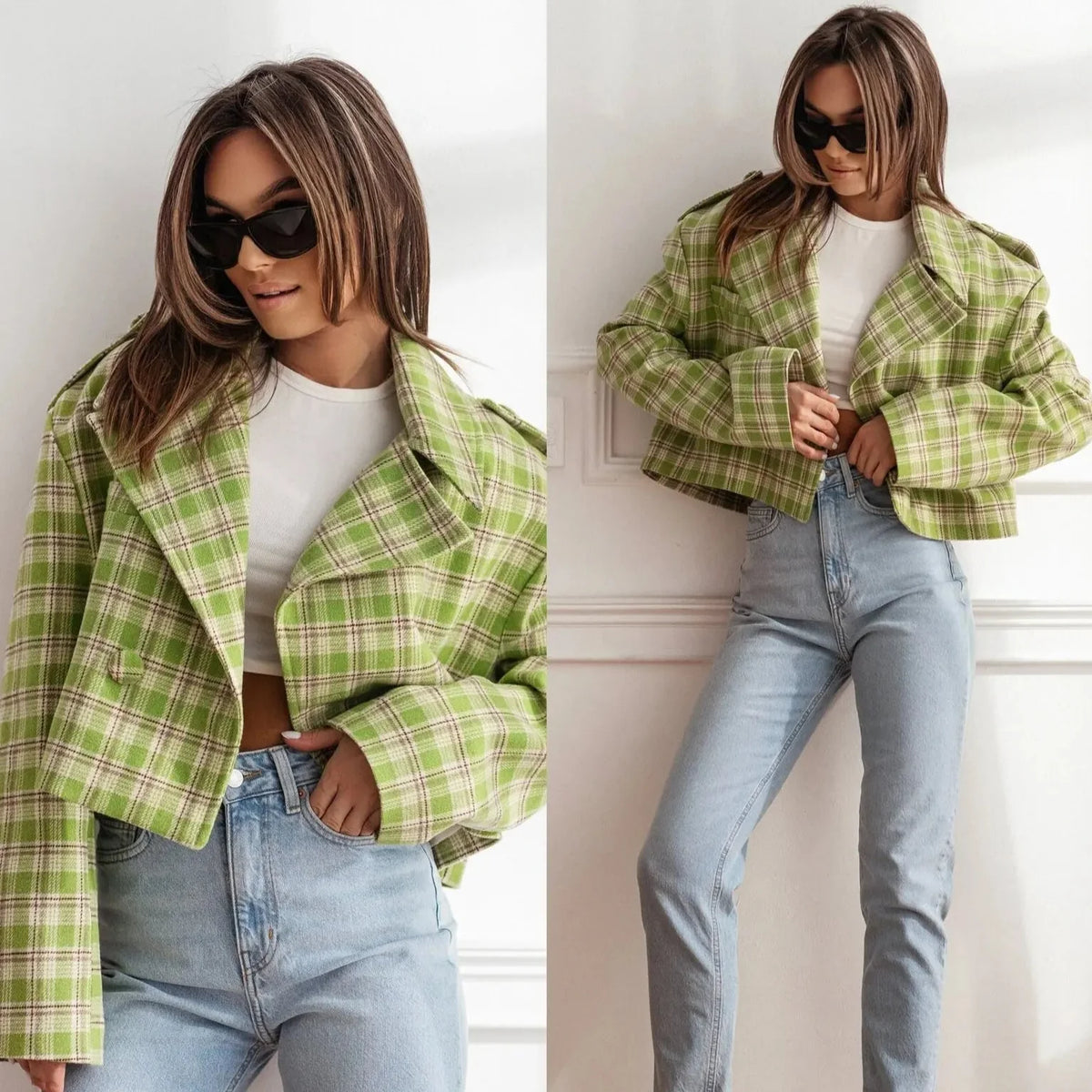 Wendy Women's Plaid Cropped Peacoat