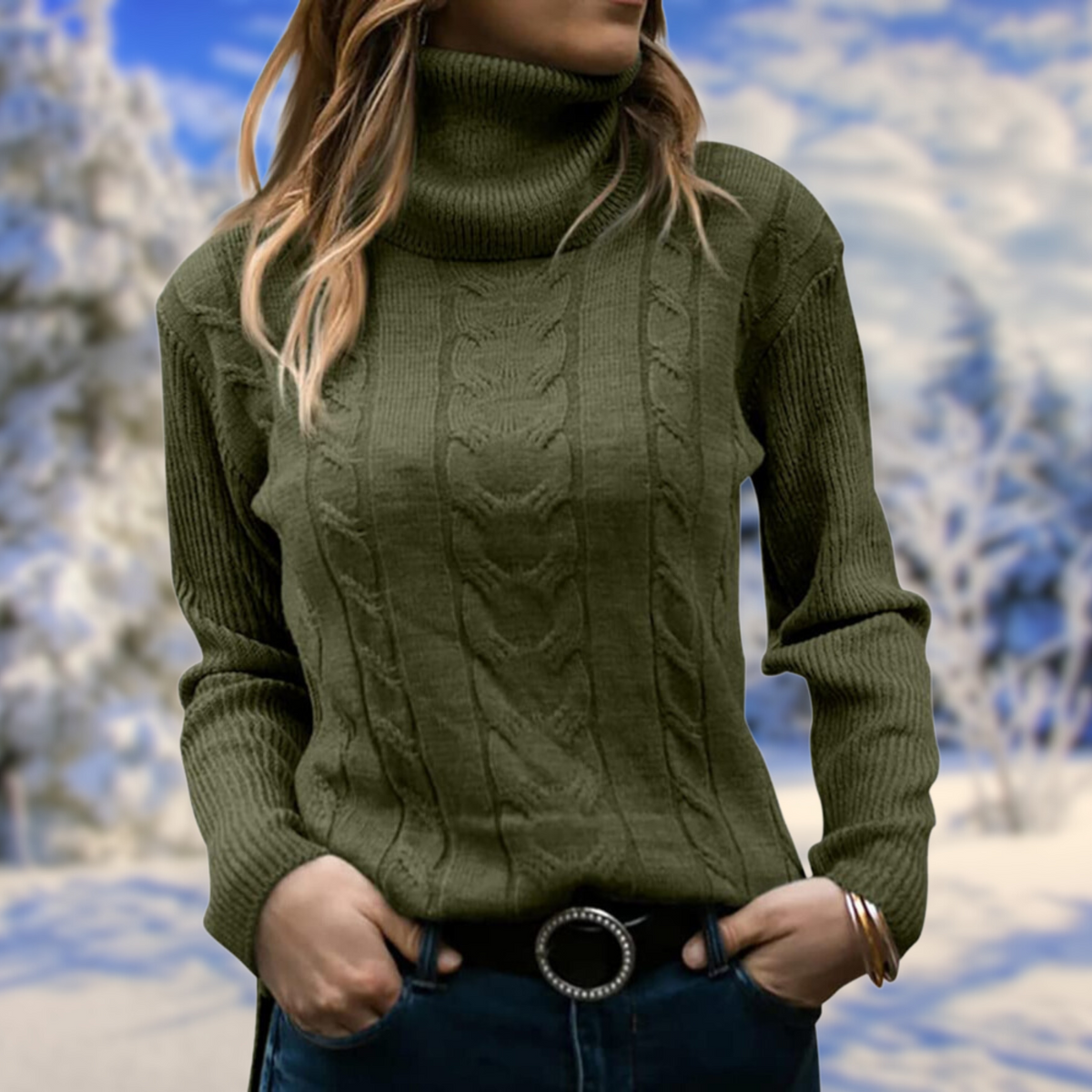 Matilda Women's Cable Knit Jumper - Olive Green