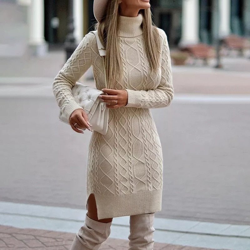 Isobel Women's Knitted Jumper Dress - Beige