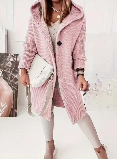Ada Women's Long Chunky Knit Cardigan - Light Pink
