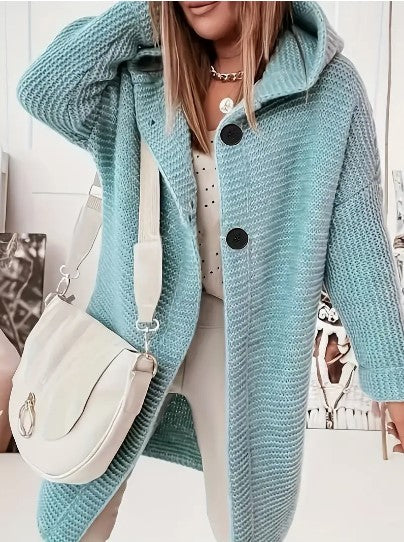 Ada Women's Long Chunky Knit Cardigan - Light Blue