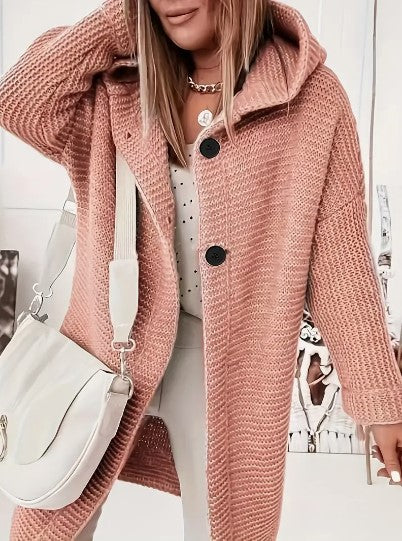Ada Women's Long Chunky Knit Cardigan - Pink
