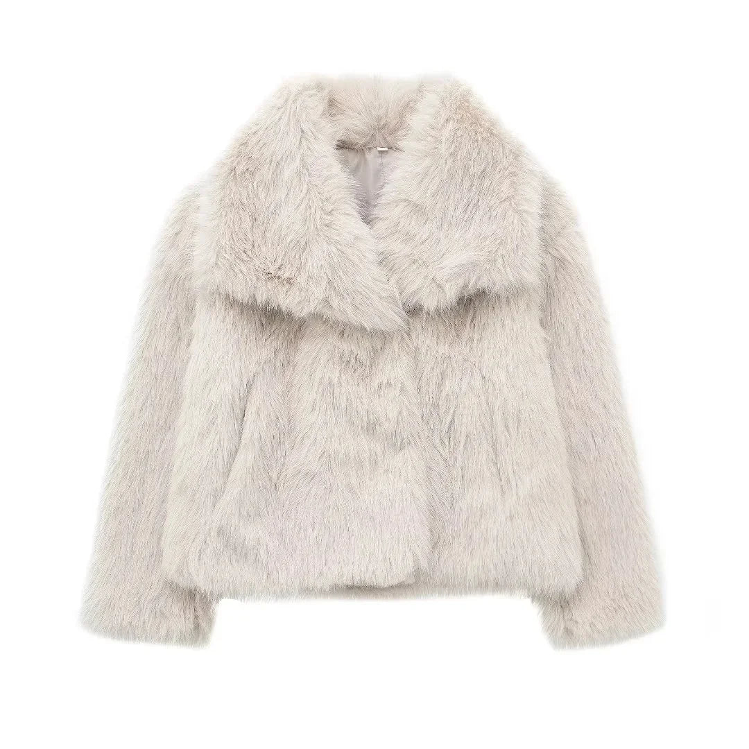 Elin Women's Fluffy Cropped Faux Fur Coat - Beige