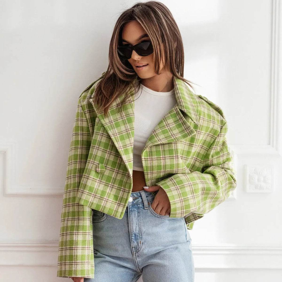 Wendy Women's Plaid Cropped Peacoat