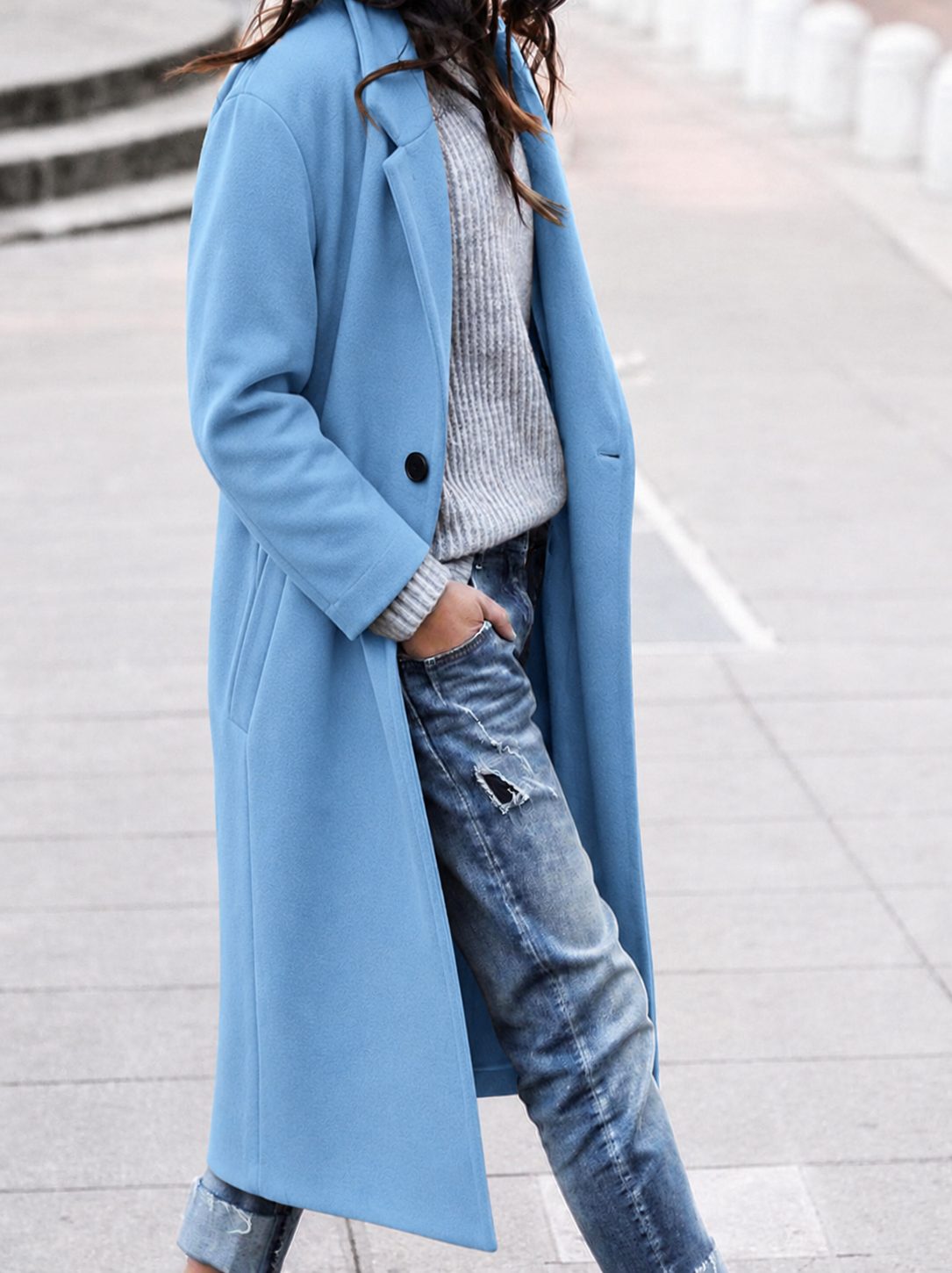Elsie Women's Long Wool Winter Coat - Blue