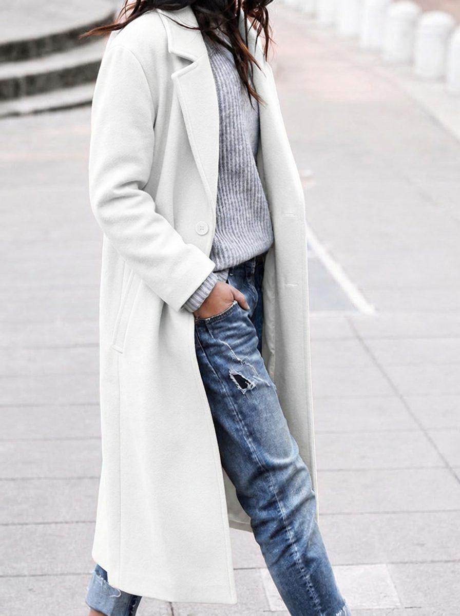 Elsie Women's Long Wool Winter Coat - White