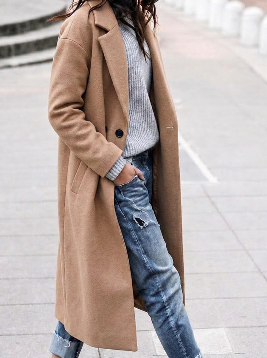 Elsie Women's Long Wool Winter Coat - Khaki