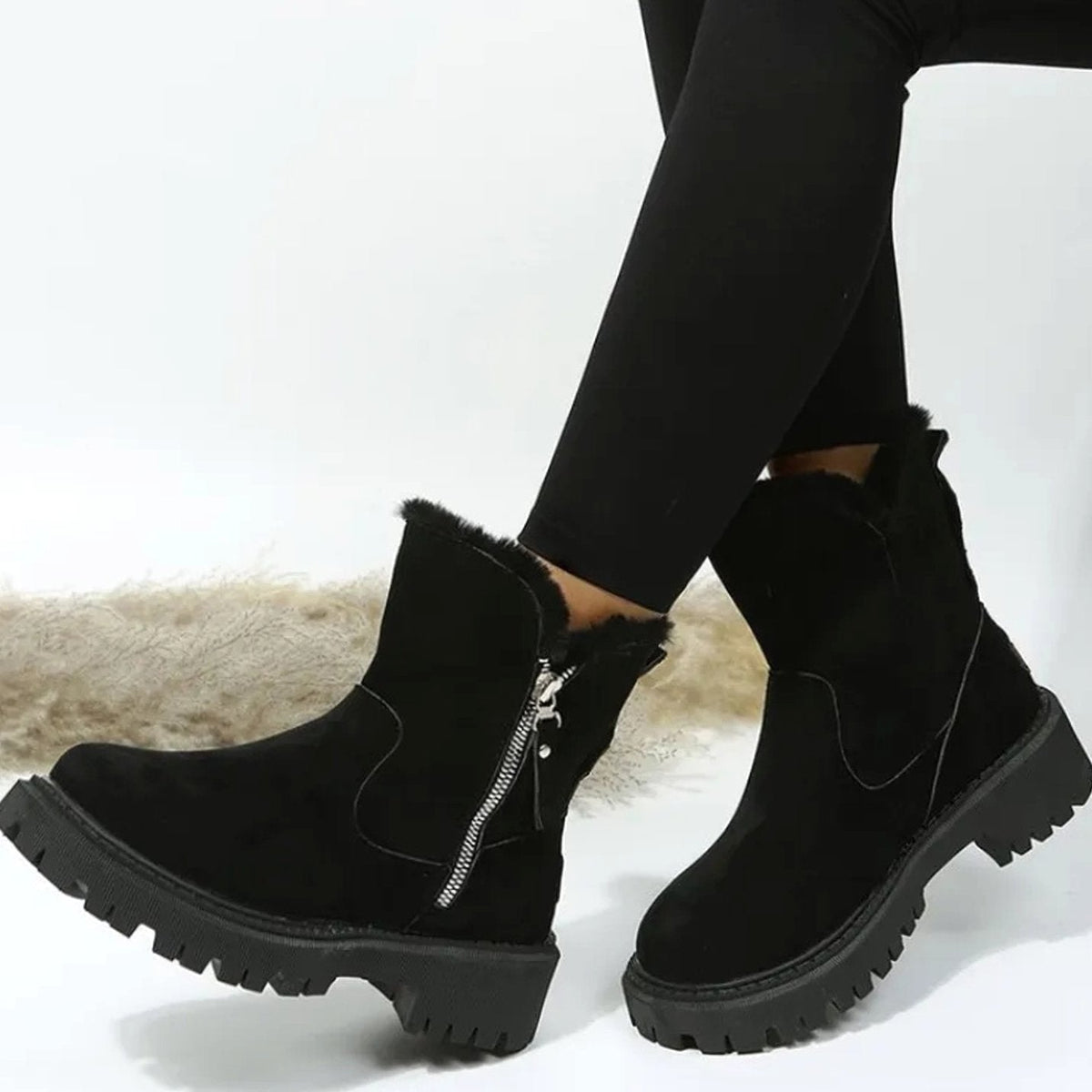 Nora Women's Suede Winter Ankle Boots - Black