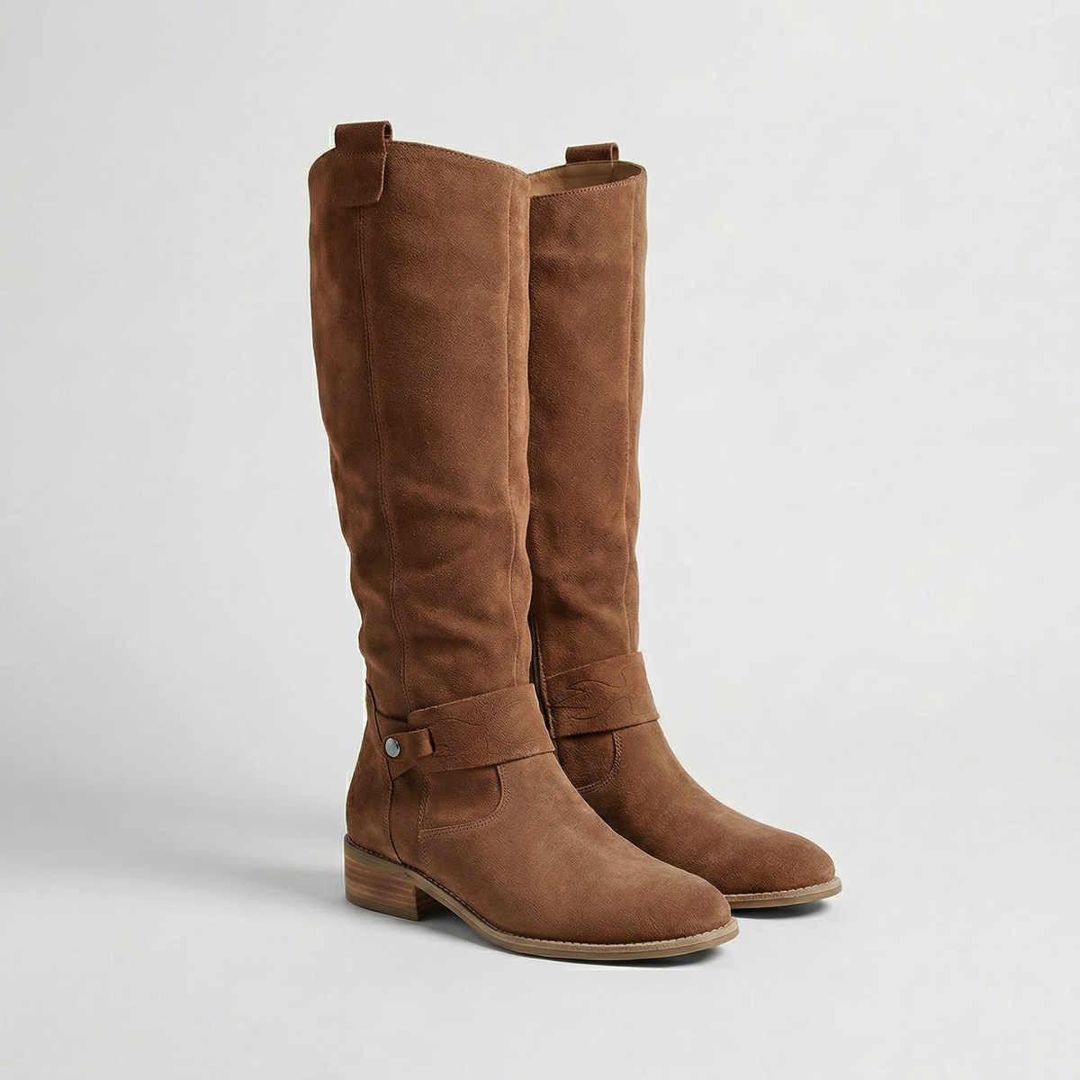 Nia Women's Suede Flat Knee High Boots - Brown