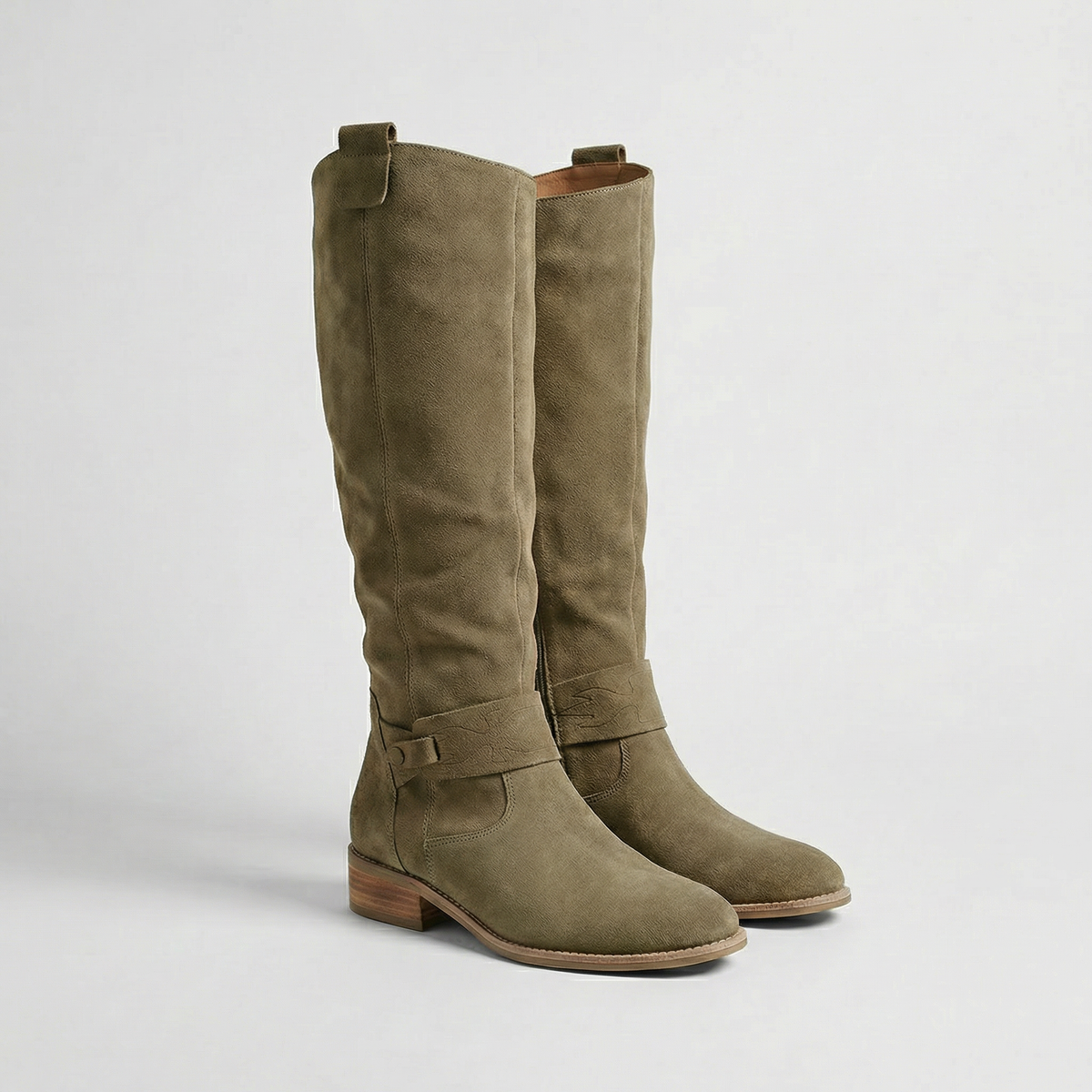 Nia Women's Suede Flat Knee High Boots - Green