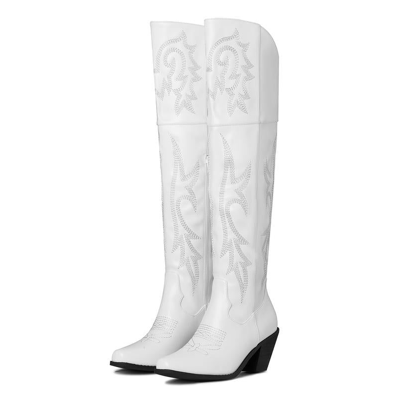 Hollie Women's Cowboy Over the Knee Boots - White