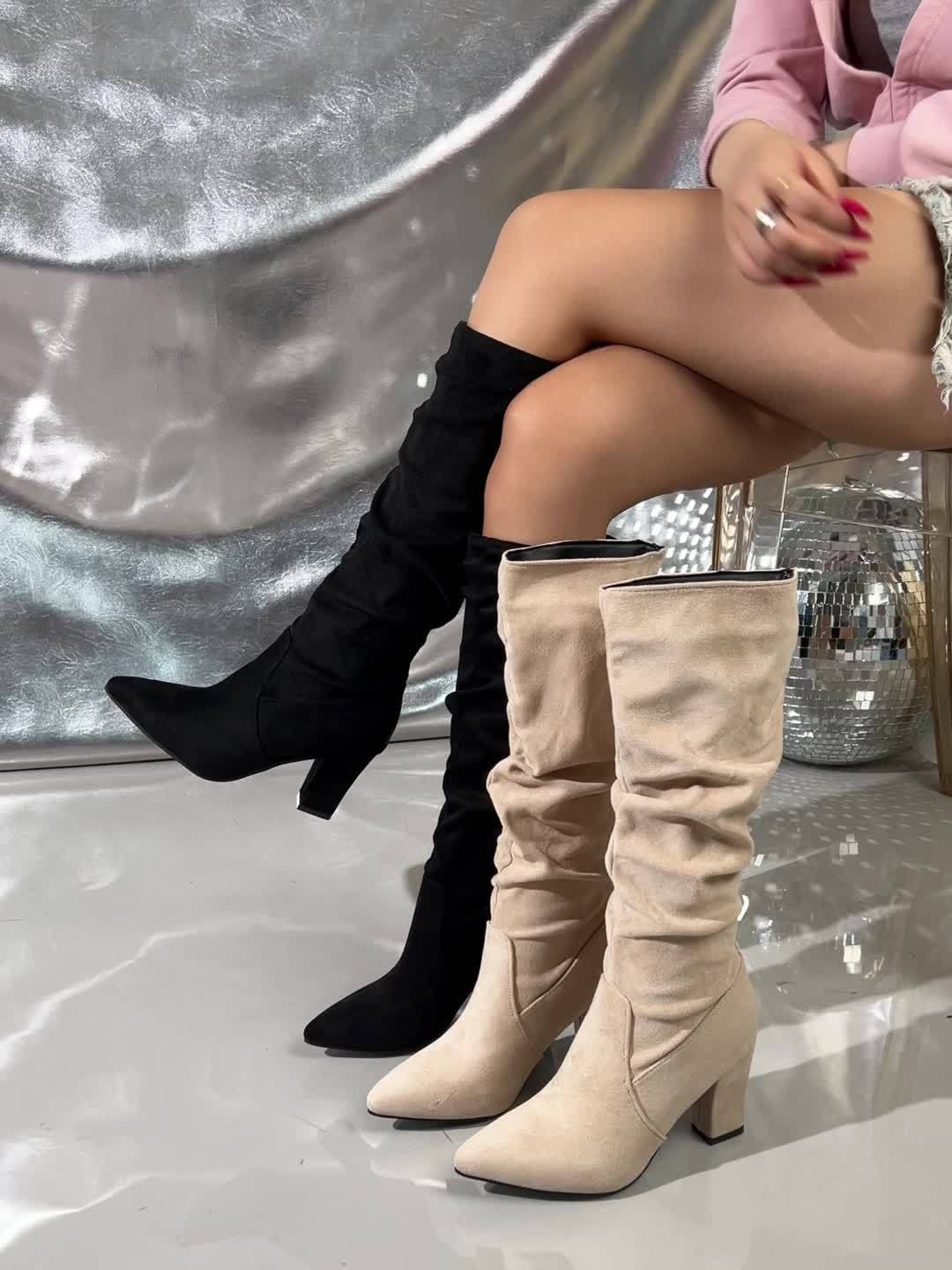 Dawn Women's Suede Winter Slouchy Heeled Knee High Boots