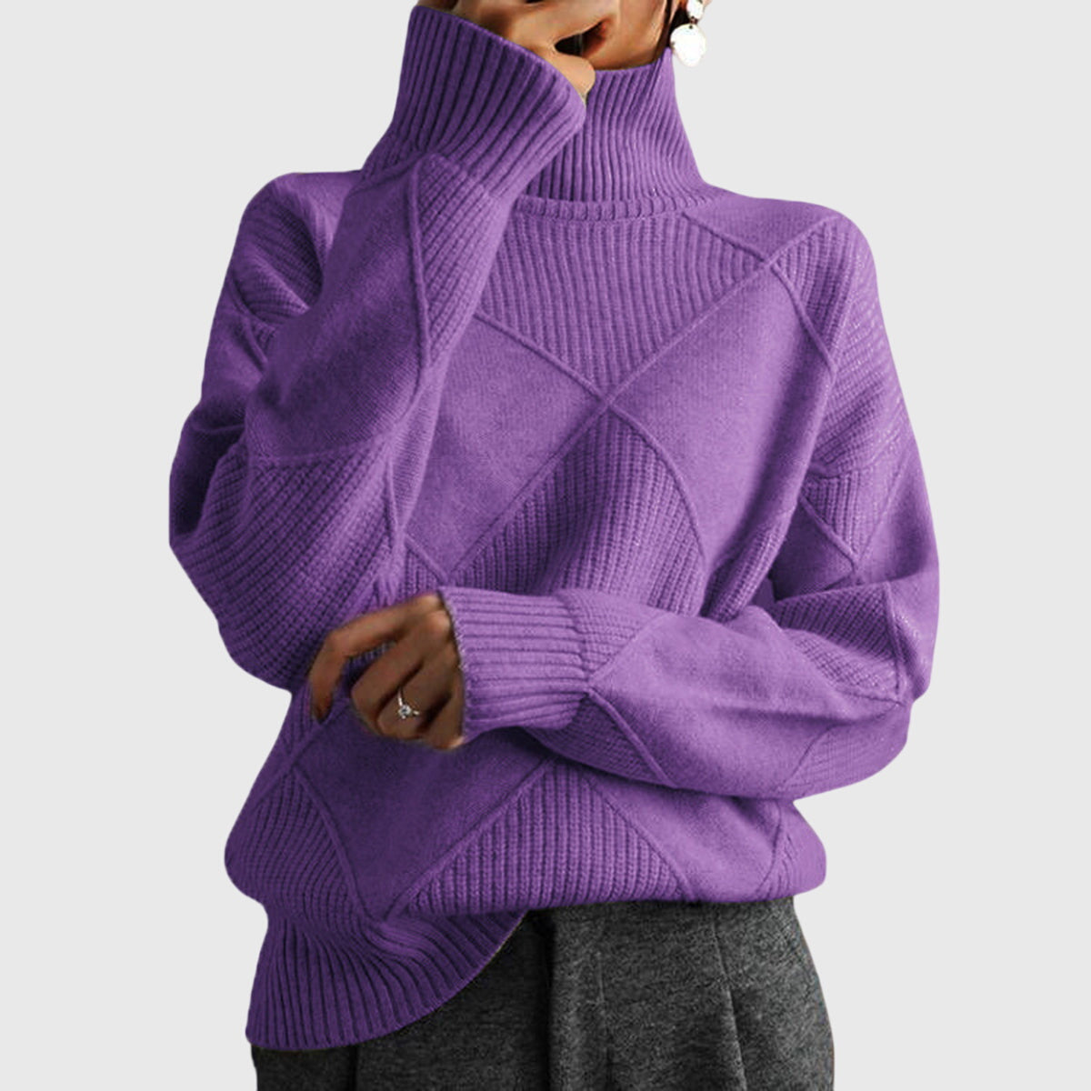 Cassie Women's Roll Neck Knitted Jumper - Violet