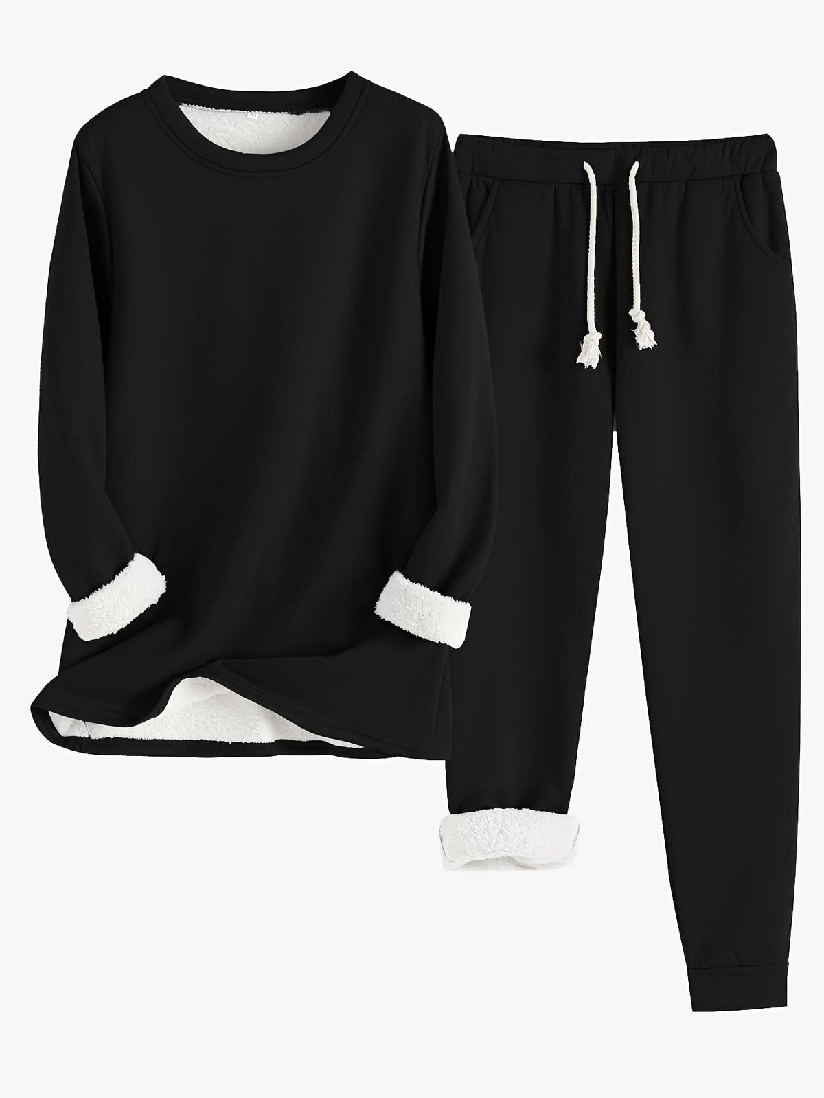 Annette Fleece Lined Loungewear Set - Black