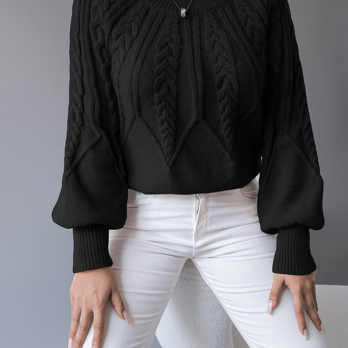 Tessa Women's Cable Knit Jumper - Black