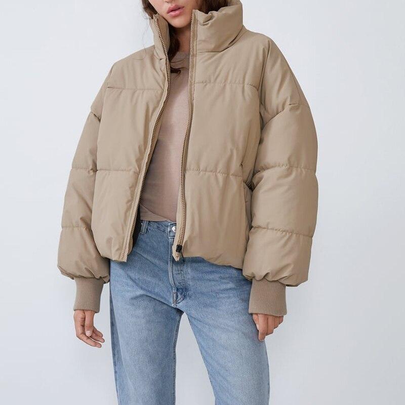 Hazel Women's Cropped Winter Puffer Jacket - Beige