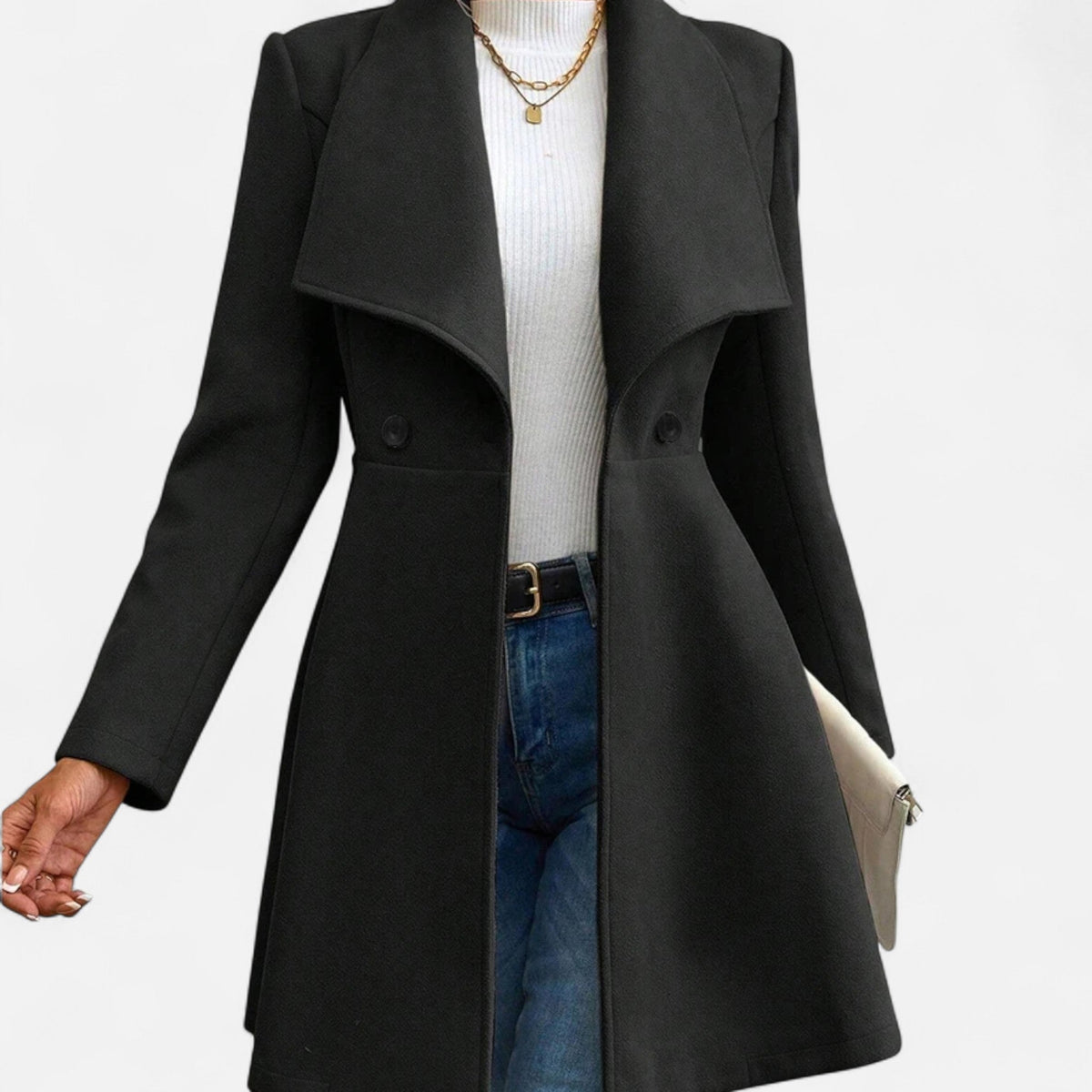 Odile Women's Fitted Winter Wool Coat - Black