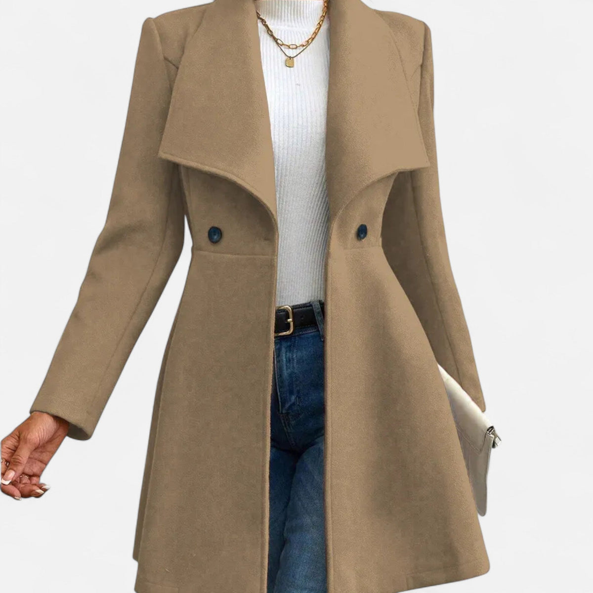 Odile Women's Fitted Winter Wool Coat - Light Brown